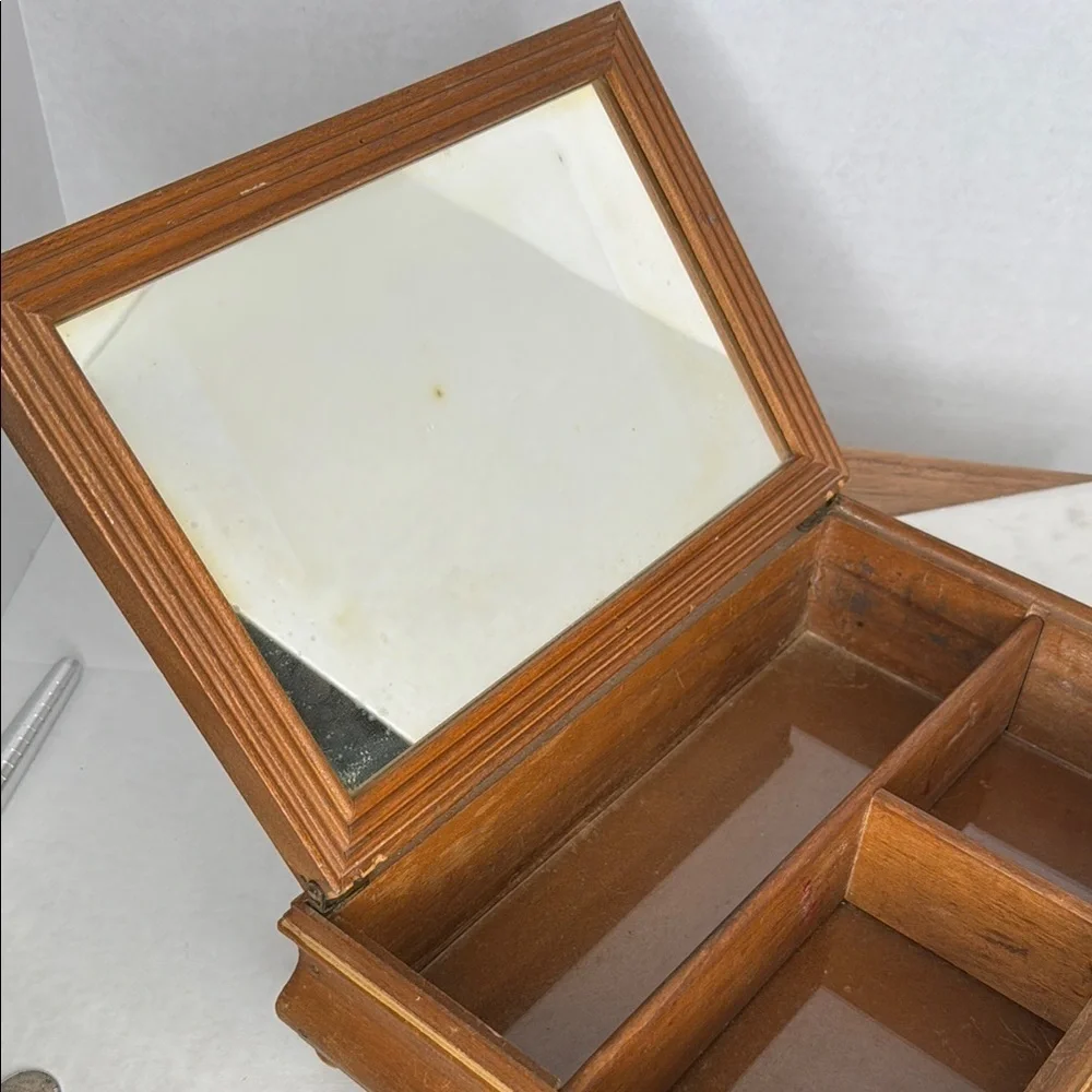Antique English Victorian Hand Painted Wooden Jewelry Vanity Box
